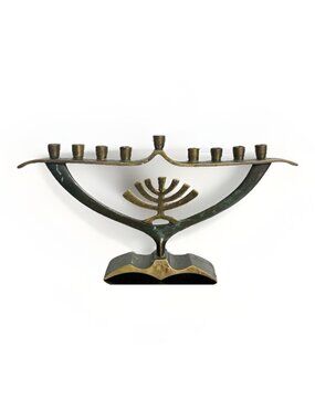 Vintage Small Brass Hanukkah Menorah 10" x 5.5" Made in Israel
